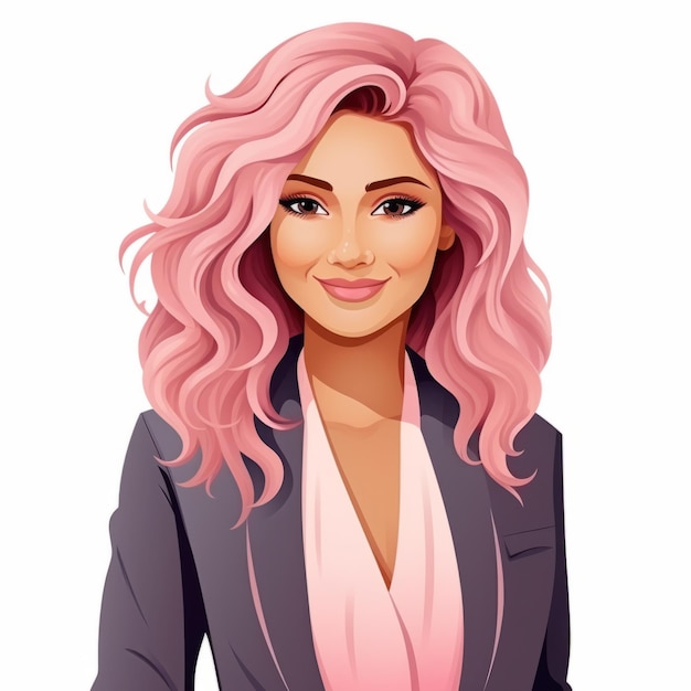 Glimlachende volwassen Indiase vrouw met roze recht haar Platte illustratie Portret van zakelijk personage op witte achtergrond Zakelijk persoon in casual kleding Ai Generated Square Cartoon Illustratie