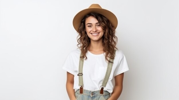 glimlachende vrouw draagt een stijlvolle outfit