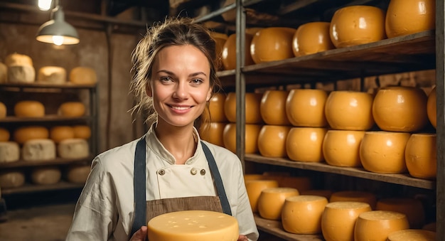 Glimlachende vrouw kaasmaker