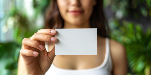 Foto glimlachende vrouw met een kortingskaart