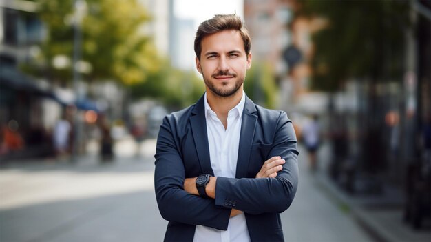 glimlachende zakenman in formele kleding