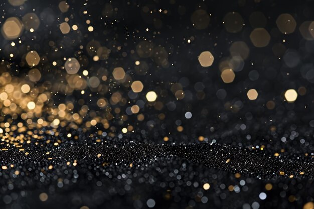 Glimmering Black and Gold Background With Delicate Lights