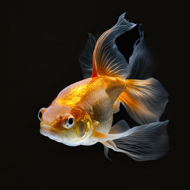 Photo glimmering goldfish swimming in the dark