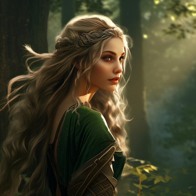 glimmering shadows enchanting female elves in a verdant forest