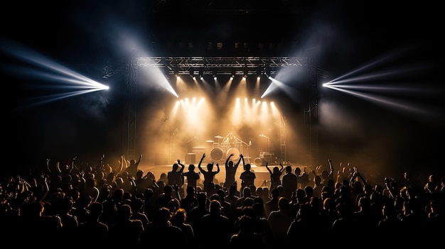 Glimpse of concert audience blocking stage lights