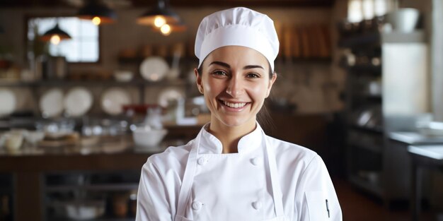 A glimpse of culinary delight in the smile of a talented female chef