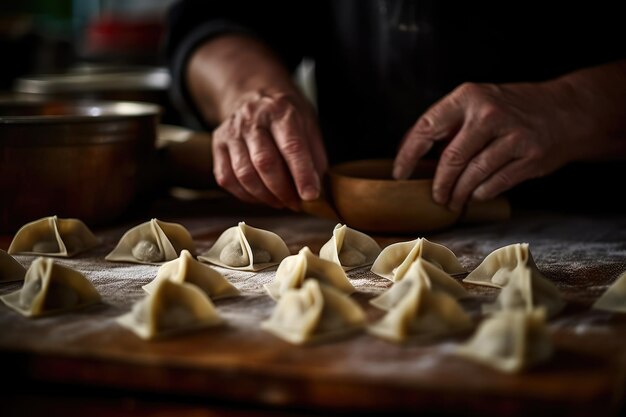 A glimpse of dexterous hands belonging to a woman as she prepares manti