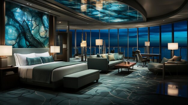 Foto un'occhiata all'incantevole disegno di una lussuosa stanza d'albergo