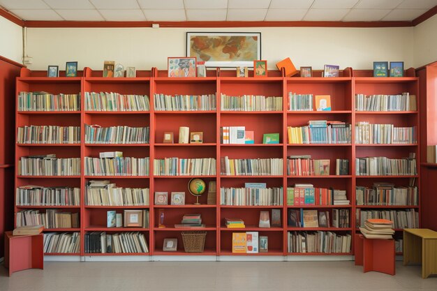 A Glimpse into Jakartas Serene Private School Library Sunlit Books Gracefully Adorn Red and White