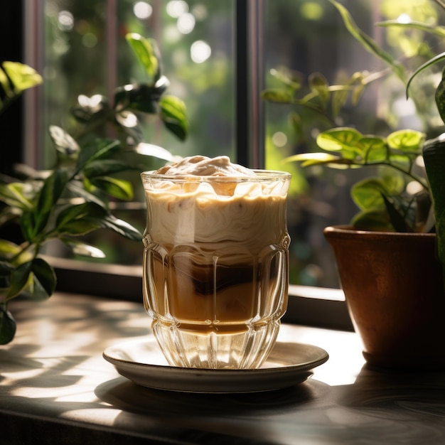 Glimpses of Affogato A Hyperrealistic Cinematic Closeup with Window and Plants