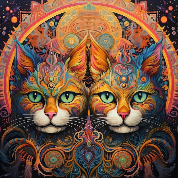 Photo glimpses of otherworldly felines louis wain's psychedelic cats embraced in opulent gold frames