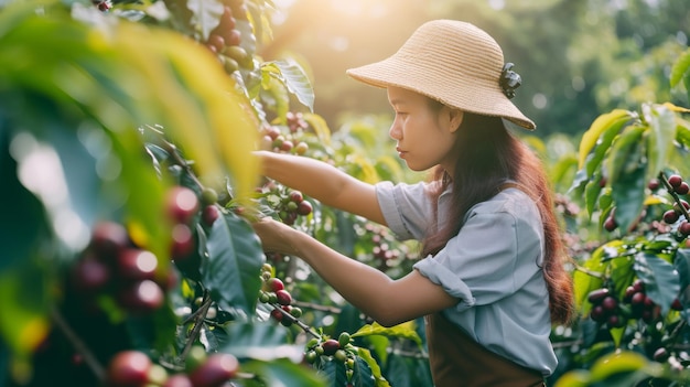 Glimpses of Tradition Capturing an Asian Female Farmers Delicate Art of HandPicking Coffee Beans