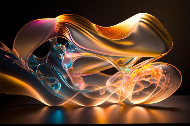 Glinsterend abstract ontwerp met lichtsporen en folieachtige vormen, generatieve AI