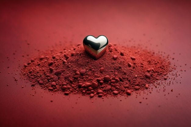Foto glinsterend rood hart teken symbool in zee van zand vervaagde achtergrond valentijnsdag illustratie