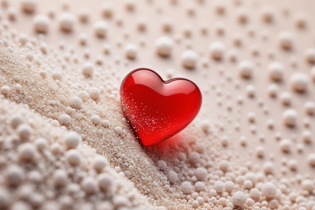 glinsterend rood hart teken symbool in zee van zand vervaagde achtergrond Valentijnsdag illustratie
