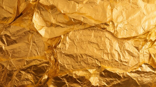 Glinsterende bladgoud achtergrondstructuur goudgele verfrommeld metallic folie