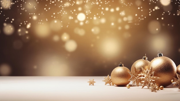 Glinsterende gouden kerstballen gerangschikt op een schone witte tafel Een generatief AI-meesterwerk