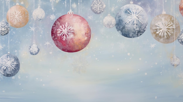 Foto glinsterende kerstversieringen kerstballen op een besneeuwde achtergrond kopieer ruimte