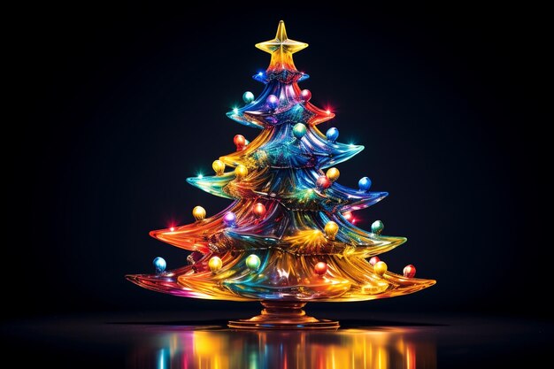 Glinsterende kleurrijke kerstboom in het donker