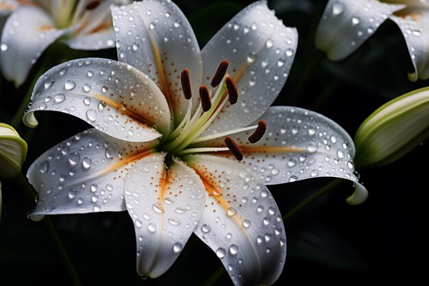 Glinsterende lelie bloemen waterdruppels genereren Ai