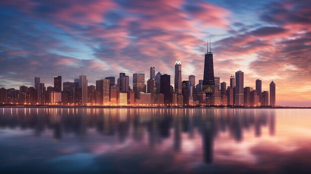 Glinsterende skylinelichten van Chicago