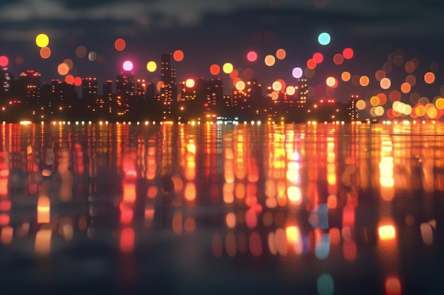 Foto glinsterende stadsverlichting weerspiegeld in rustig water