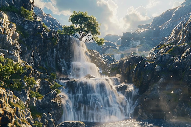 Glinsterende watervallen vallen af van rotsachtige kliffen.