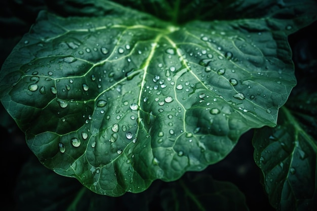 Glistening Beauty CloseUp of a Cabbage Leaf with a Water Droplet Nature's Artistry