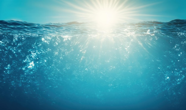 Glistening blue water surface with sunlight reflections in swimming pool