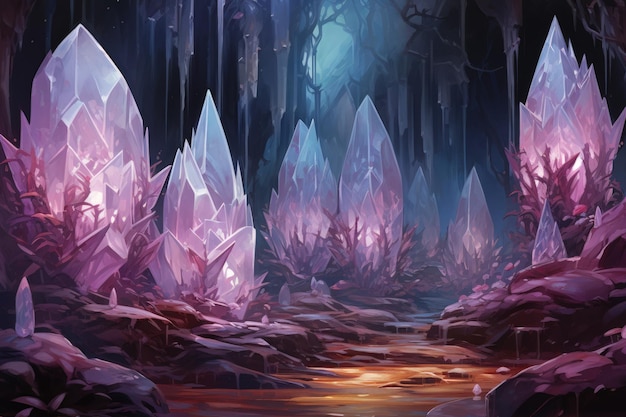 Photo glistening crystal golems protecting hidden treasures in icy caves generative ai