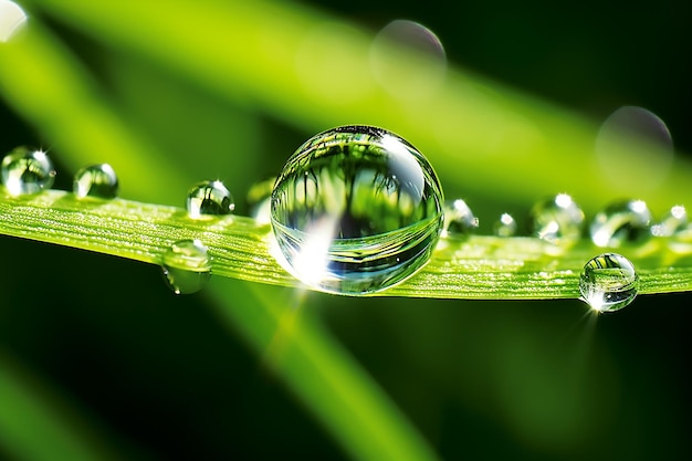 Glistening Dewdrop on Sunlit Grass Blade