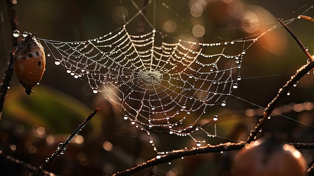 glistening dewdrops on a spiderweb