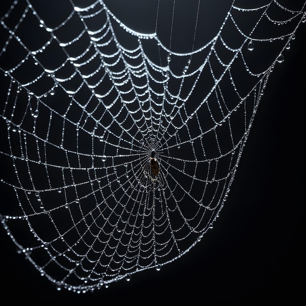 Photo glistening elegance dewkissed spiderweb in the embrace of darkness