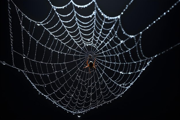 Glistening Elegance DewKissed Spiderweb in the Embrace of Darkness