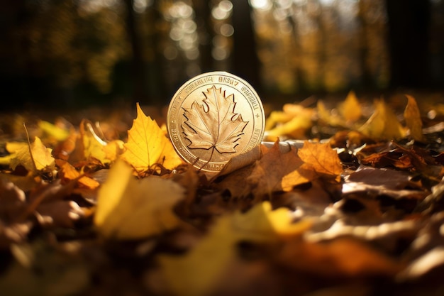 Glistening Euro Symbol amidst Fall Foliage in Evening Light AR 32