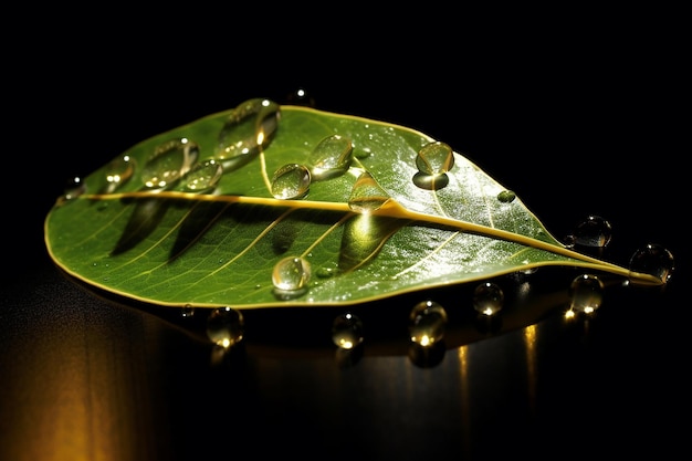 Photo glistening foliage luminous leaf with water droplet on top illuminated