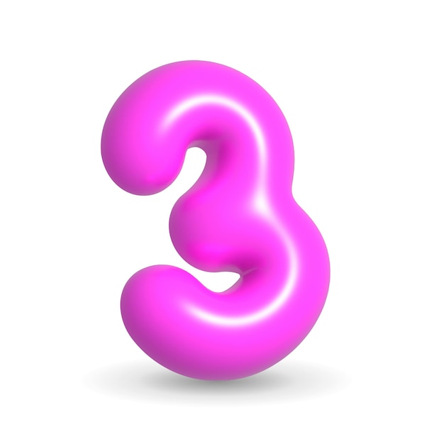 Glistening Fuchsia balloon digit three 3d realistic design element For sales