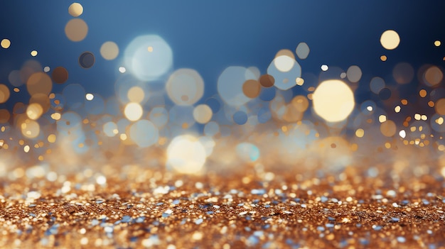 Glistening gold surface illuminated with soft bokeh lights creating a festive and luxurious ambiance