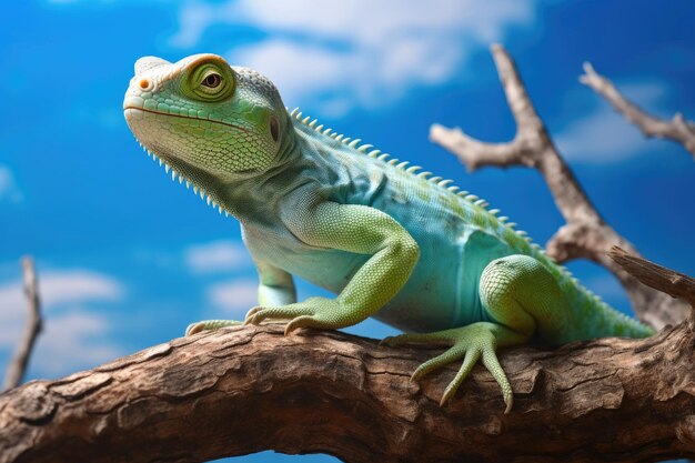 Glistening Green Lizard Perched on a Tree Branch