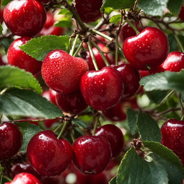 Glistening Juicy Cherries Nature's Beauty