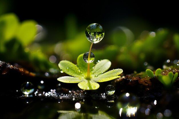 写真 光り輝く苔の露