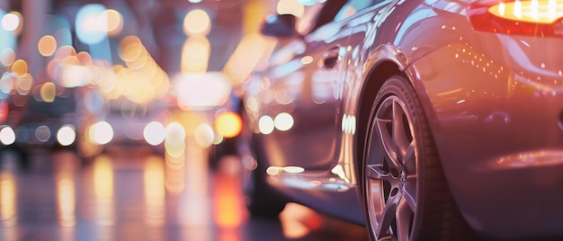 Glistening Night Cityscape with Luxurious Sports Cars Illuminated Under Neon Lights