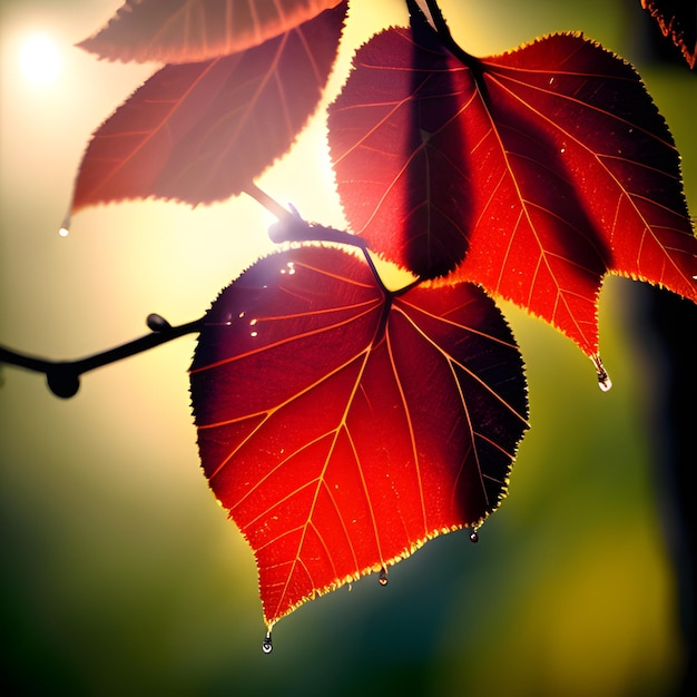 Glistening raindrops on tree branches Illuminated by sunlight's reflection generative ai