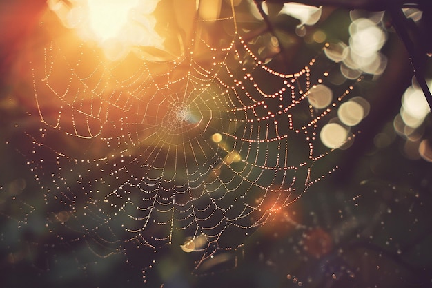 Photo glistening spider web