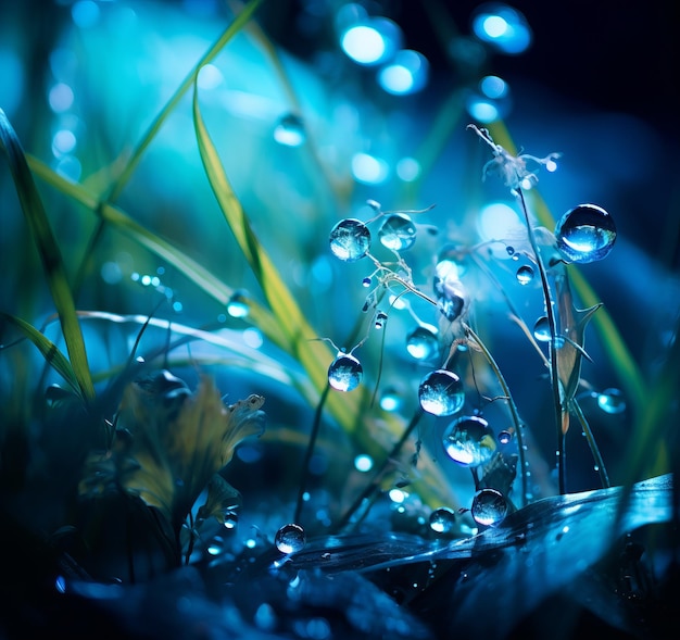 A Glistening Spring Morning Water Drops on the Grass