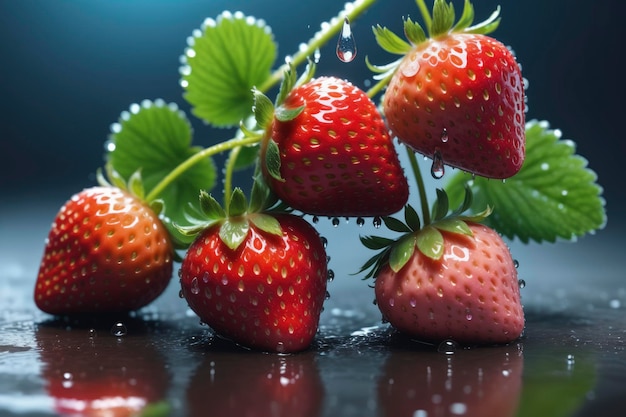 Glistening Strawberry on Branch Fresh and Dewy