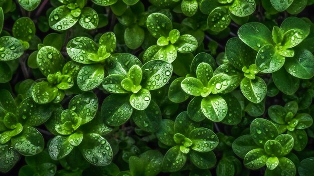 Glistening water droplets on fresh oregano leaves generative ai