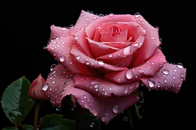 輝く濡れたピンクのバラ