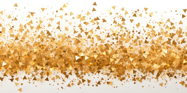 Photo glistering gold triangles border on white luxury sparkling confetti particles scattered wide