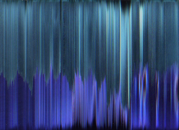 Glitch abstracte achtergrond Statische ruis Verontruste textuur Frequentiefout Donkerblauw paarse kleurverloop streeppatroon artefacten overlay